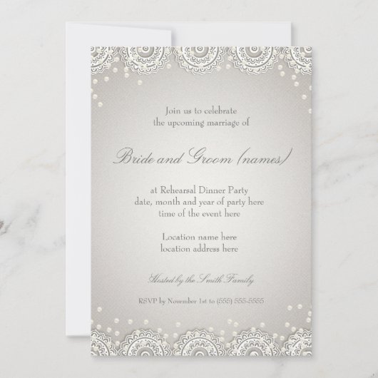 オーナメントとパール |の結婚リハーサルディナー 招待状 (正面)