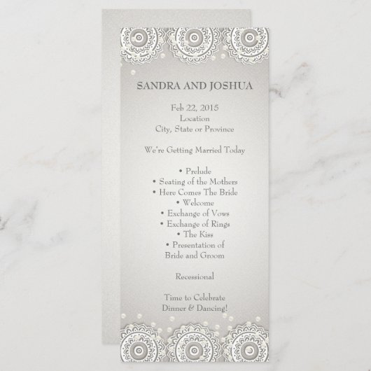 オーナメントとパール |結婚式 プログラムラックカード プログラム (正面/裏面)