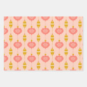 オーナメントとビーズピンクのギフトラップ3パック ラッピングペーパーシート (正面2)