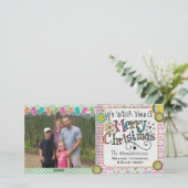 オーナメントとミッテンスのクリスマスホリデーフォトカード シーズンカード (スタンド正面)