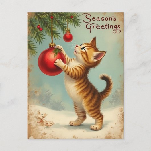 オーナメントと子猫のクリスマス ポストカード (正面)