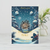 オーナメントと家族のメッセージを添えたウィンターワンダーランド 招待状 (スタンド正面)