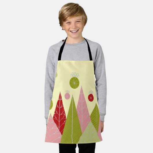 オーナメントと木のクリスマス エプロン (着用した状態)