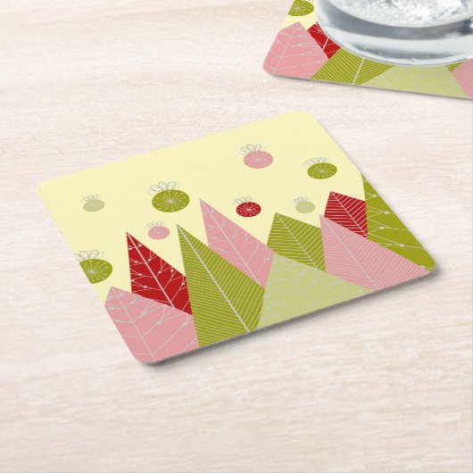 オーナメントと木クリスマスイラストレーション スクエアペーパーコースター (アングル)