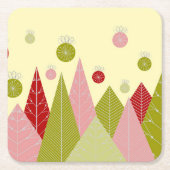 オーナメントと木クリスマスイラストレーション スクエアペーパーコースター (正面)