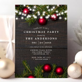 オーナメントと松のストリングライトクリスマスパーティー 招待状
