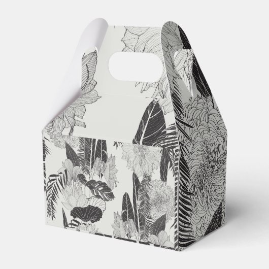 オーナメントと熱帯の花と手のひら。 フェイバーボックス (正面サイド)