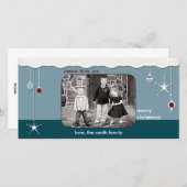 オーナメントと雪のクリスマスグリーティング シーズンカード (正面/裏面)