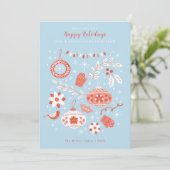 オーナメントと雪のモダンクリスマスハッピーホリデー 招待状 (スタンド正面)