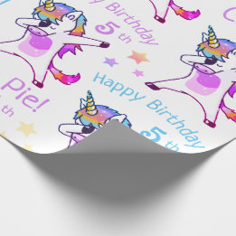 オーナメントに名前と年齢を入れられるユニコーンの誕生日パーティー ラッピングペーパー