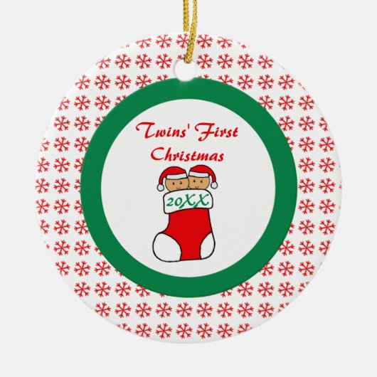 オーナメントに貯蔵する双生児の初めてのクリスマス セラミックオーナメント (正面)