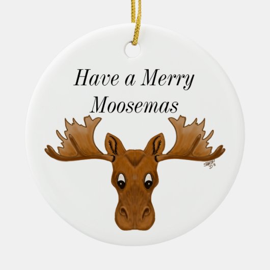オーナメントのアメリカヘラジカ、メリーなmoosemas セラミックオーナメント (正面)