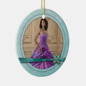 オーナメントのガーリーなティール(緑がかった色)の宝石のリボンの菓子16 セラミックオーナメント (右)