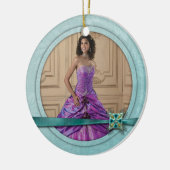 オーナメントのガーリーなティール(緑がかった色)の宝石のリボンの菓子16 セラミックオーナメント (左)