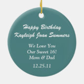 オーナメントのガーリーなティール(緑がかった色)の宝石のリボンの菓子16 セラミックオーナメント (裏面)