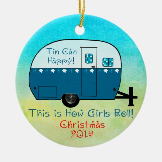 オーナメントのクリスマスのキャンピングカー セラミックオーナメント (正面)