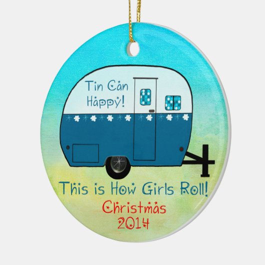 オーナメントのクリスマスのキャンピングカー セラミックオーナメント (左)