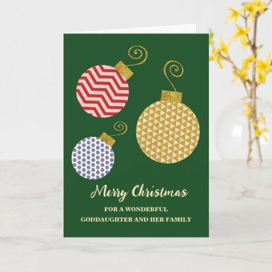 オーナメントのゴドド娘と家族メリークリスマス カード (黄色い花)