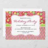 オーナメントのストライプなクリスマスの休日のパーティカード 招待状 (正面/裏面)