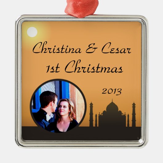 オーナメントのタージ・マハルのパーソナライズでカスタムな日没オラン メタルオーナメント (正面)