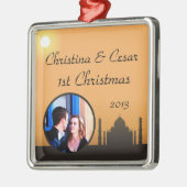 オーナメントのタージ・マハルのパーソナライズでカスタムな日没オラン メタルオーナメント (左)