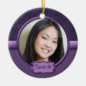 オーナメントのツートーン紫色のブロケードの花の菓子16 セラミックオーナメント (正面)