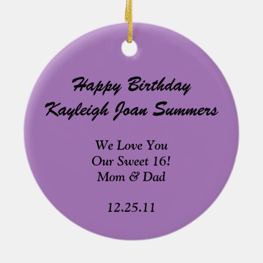 オーナメントのツートーン紫色のブロケードの花の菓子16 セラミックオーナメント (裏面)