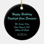 オーナメントのティール(緑がかった色)の黒のストライプの点の菓子16 セラミックオーナメント (裏面)