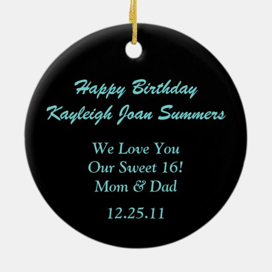 オーナメントのティール（緑がかった色）の黒のストライプの点の菓子16 セラミックオーナメント (裏面)