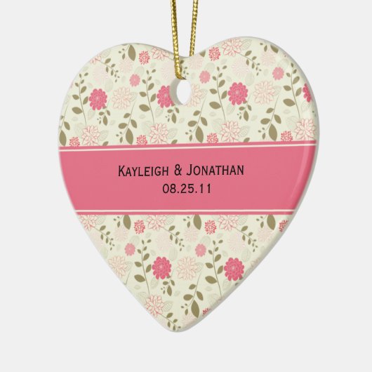 オーナメントのピンクおよびクリーム色の花の結婚式の記念品 セラミックオーナメント (左)