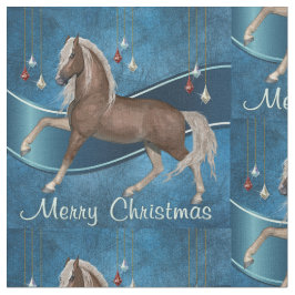 オーナメントのメリークリスマスの青の馬 ファブリック