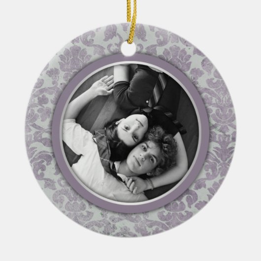 オーナメントのラベンダーの銀のダマスク織の結婚式の引き出物 セラミックオーナメント (正面)