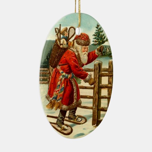 オーナメントのヴィンテージのサンタクロースのかんじきのクリスマス セラミックオーナメント (右)