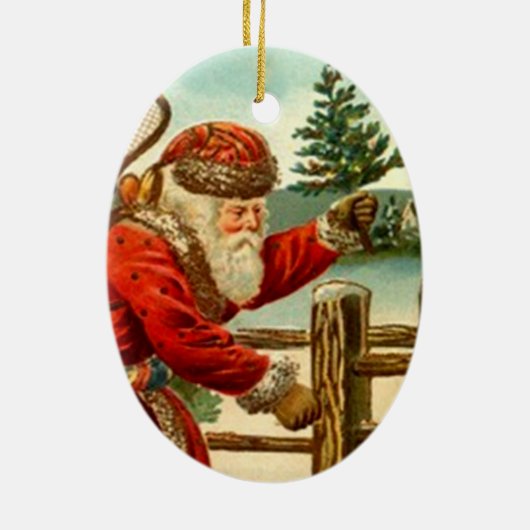 オーナメントのヴィンテージのサンタクロースのかんじきのクリスマス セラミックオーナメント (裏面)