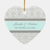オーナメントの好意の灰色の青いダマスク織の結婚 セラミックオーナメント (裏面)