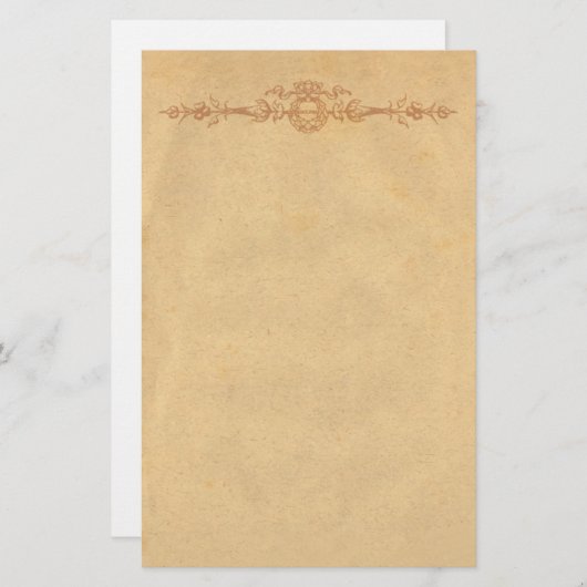 オーナメントの文房具が付いている古い羊皮紙 便箋 (正面/裏面)