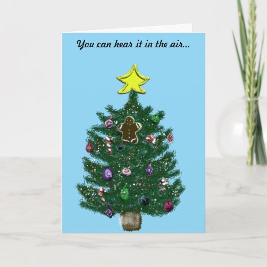 オーナメントの星が付いているかわいらしいクリスマスツリー シーズンカード (正面)