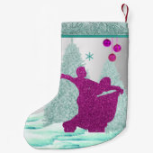 オーナメントの木の雪を持つ社交ダンスのダンサー スモールクリスマスストッキング (裏面)