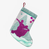 オーナメントの木の雪を持つ社交ダンスのダンサー スモールクリスマスストッキング (正面 (吊り時))