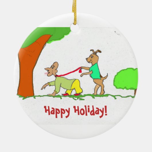 オーナメントの犬の調教師のユーモア セラミックオーナメント (裏面)