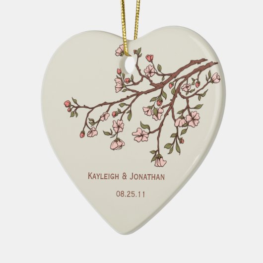 オーナメントの記念品を結婚するピンクの桜 セラミックオーナメント (左)