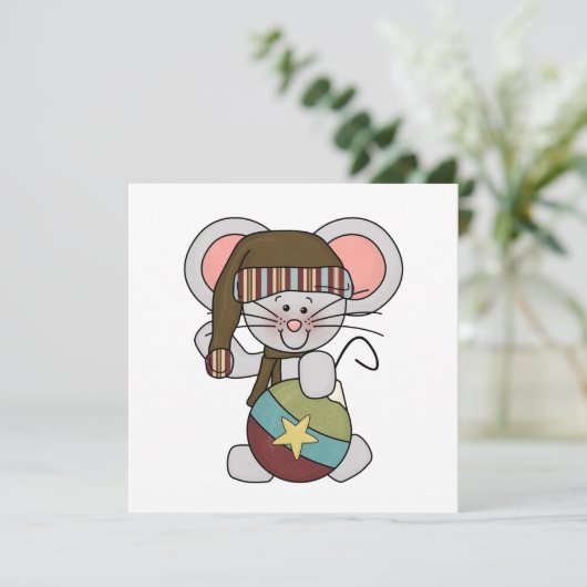 オーナメントを持つクリスマスのマウス シーズンカード (スタンド正面)