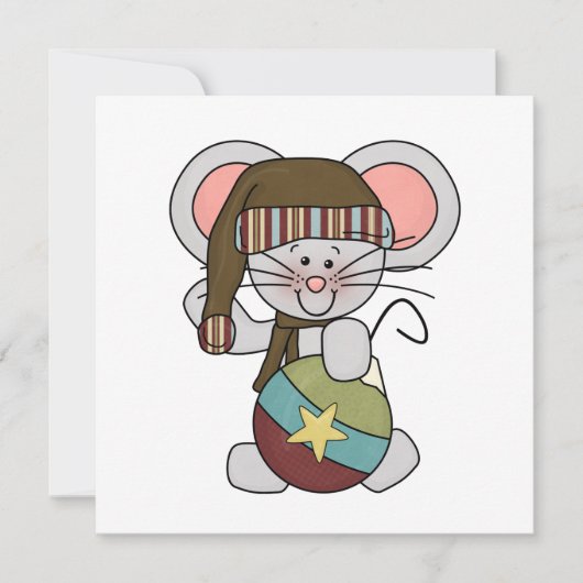 オーナメントを持つクリスマスのマウス シーズンカード (正面)