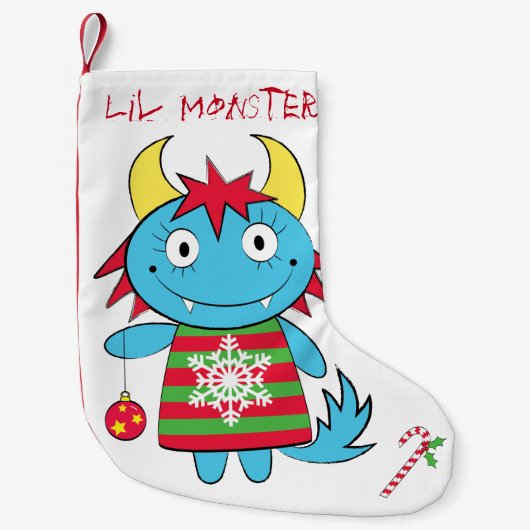 オーナメントを持つ女の子モンスター スモールクリスマスストッキング (正面)