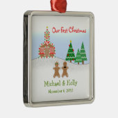 オーナメントを結婚します-ジンジャーブレッドの花嫁及び新郎 メタルオーナメント (右)