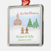 オーナメントを結婚します-ジンジャーブレッドの花嫁及び新郎 メタルオーナメント (左)