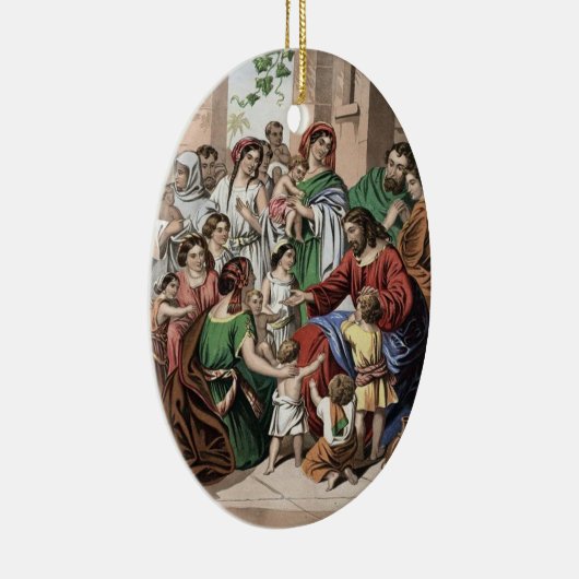 オーナメントを絵を描いている幼い子供を賛美しているイエス・キリスト セラミックオーナメント (右)