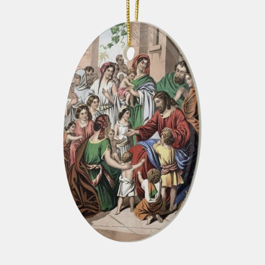 オーナメントを絵を描いている幼い子供を賛美しているイエス・キリスト セラミックオーナメント (左)