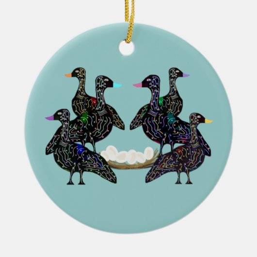 オーナメントを置いている6羽のガチョウA セラミックオーナメント (正面)