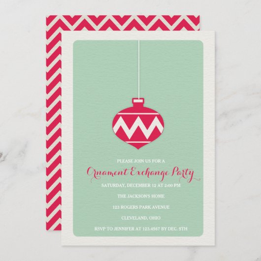 オーナメントエクスチェンジホリデーパーティー招待状 招待状 (正面/裏面)